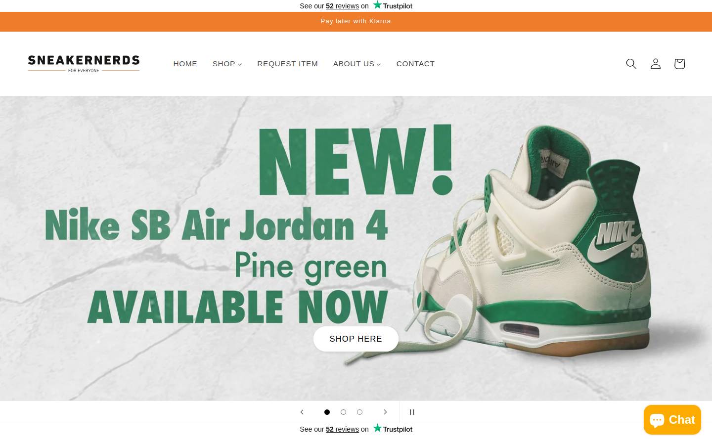 Sneakernerds homepage screenshot