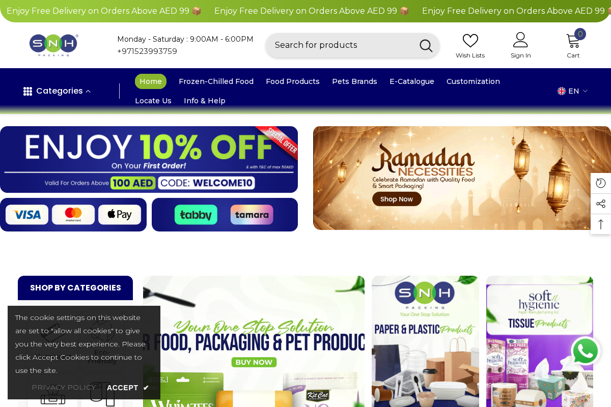 SNH Packing homepage screenshot