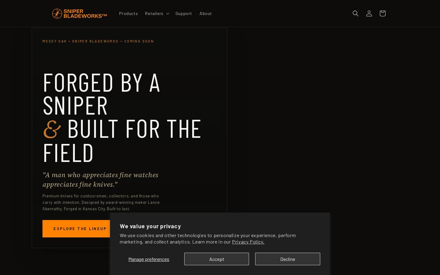 sniperbladeworks.com homepage screenshot