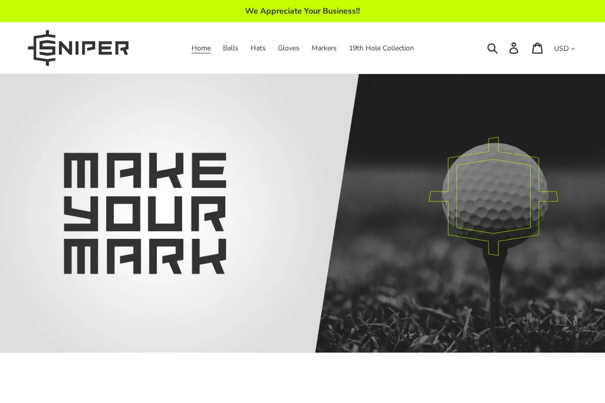 snipergolfballs.com homepage screenshot