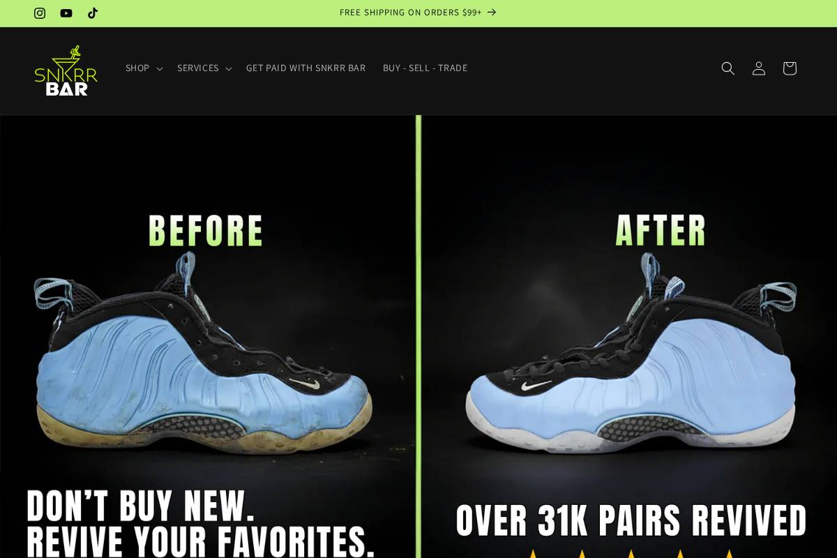 snkrrbar.com homepage screenshot