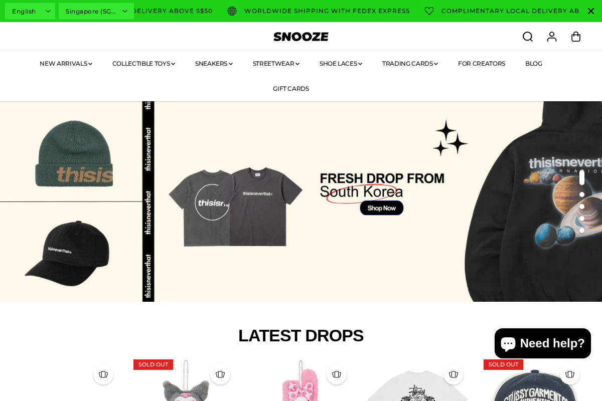 Snooze Store homepage screenshot