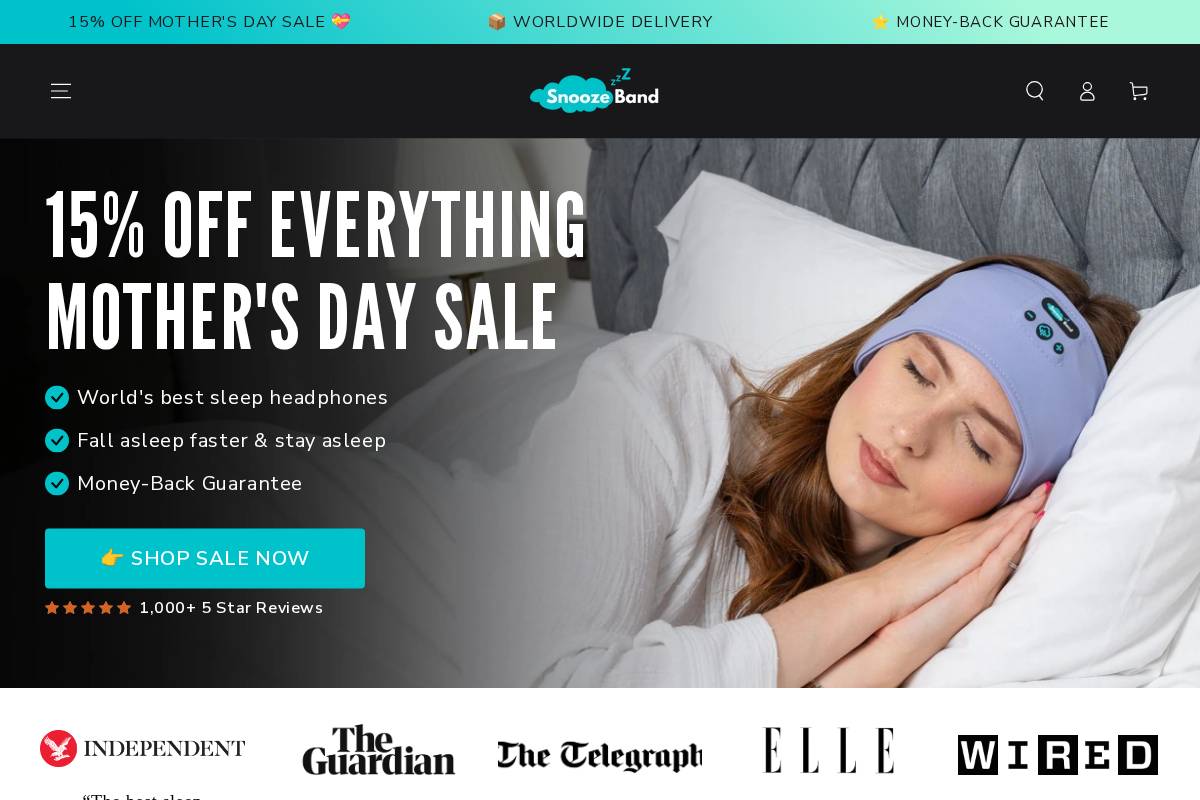 Snooze Band homepage screenshot
