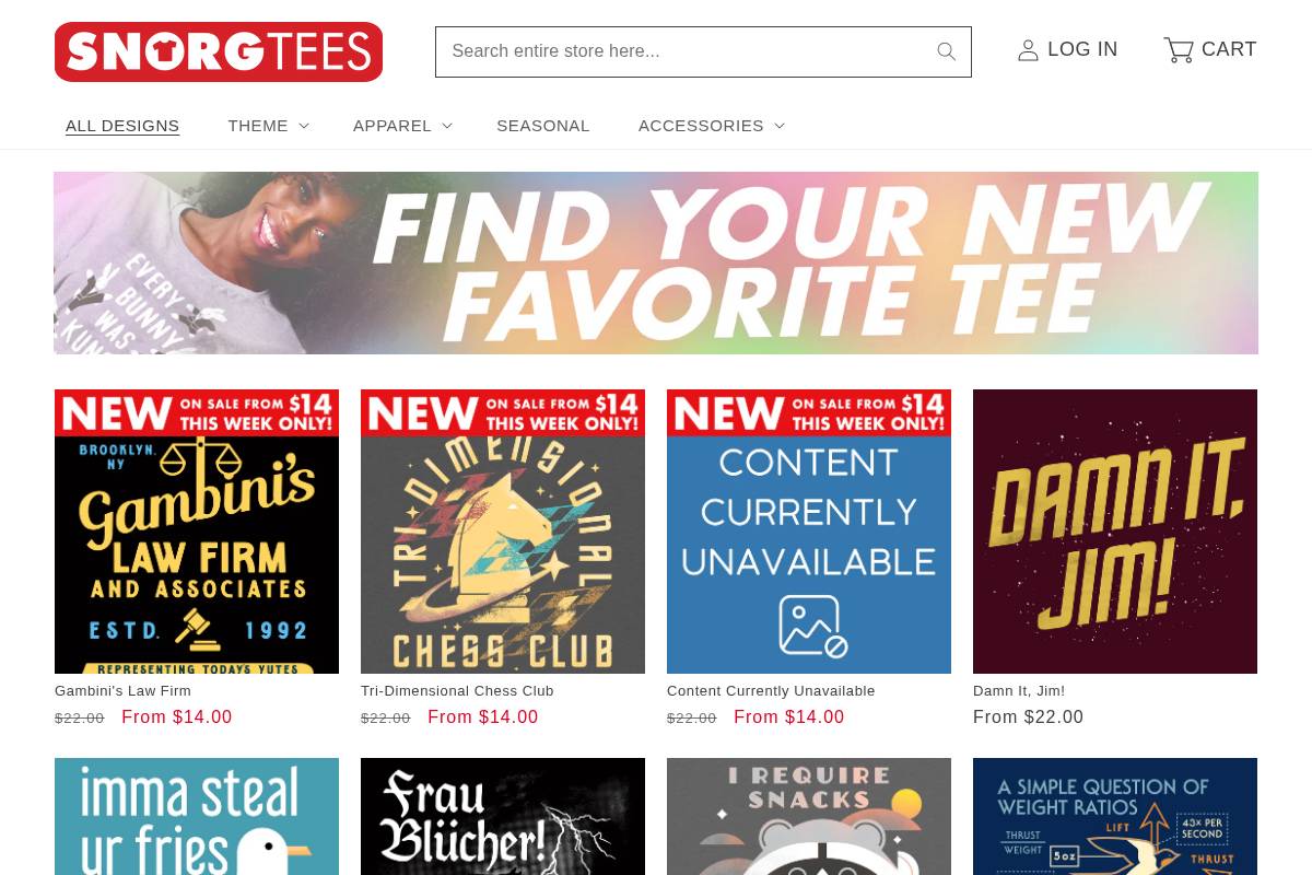 SnorgTees homepage screenshot