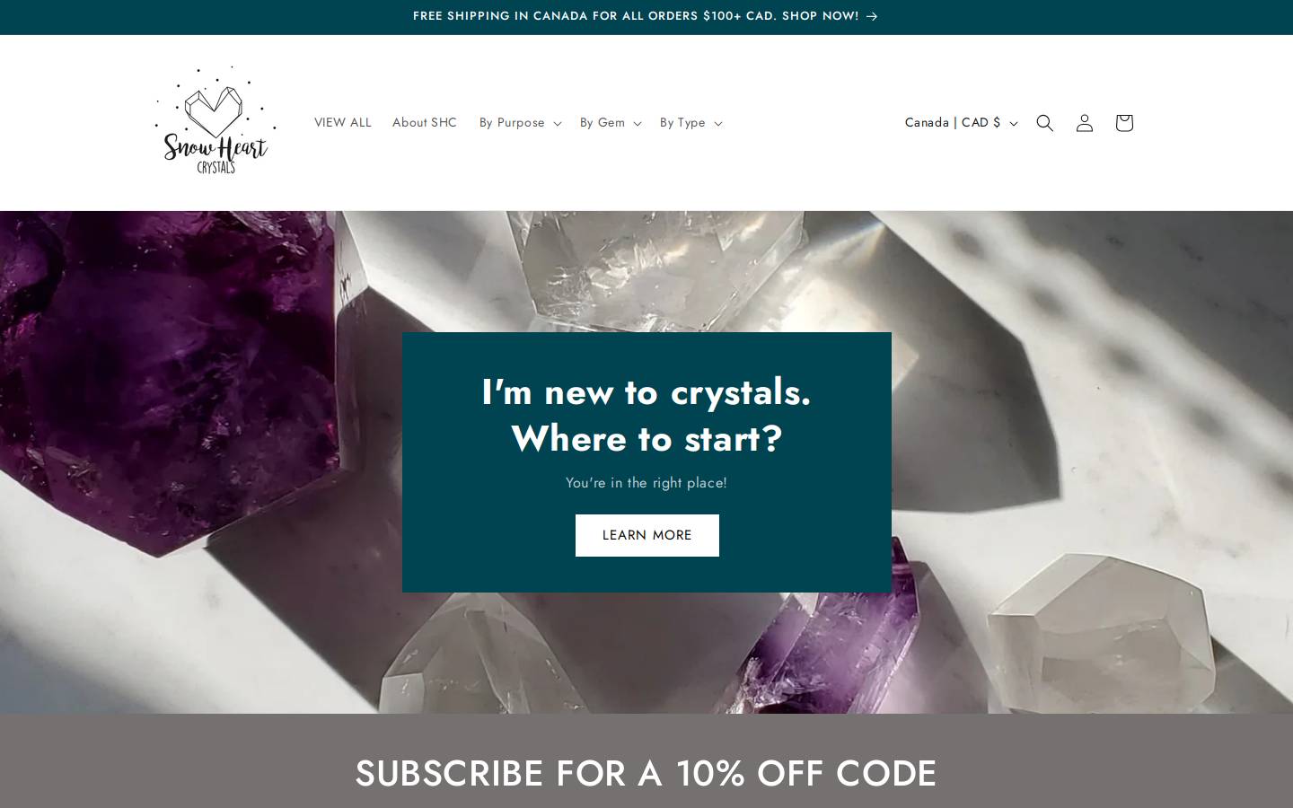 snowheartcrystals.com homepage screenshot
