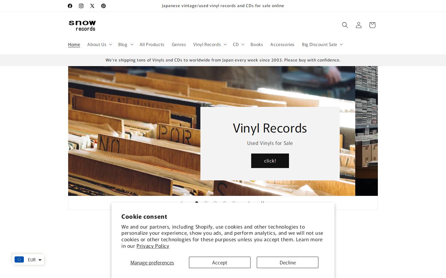 snowrecords.com homepage screenshot