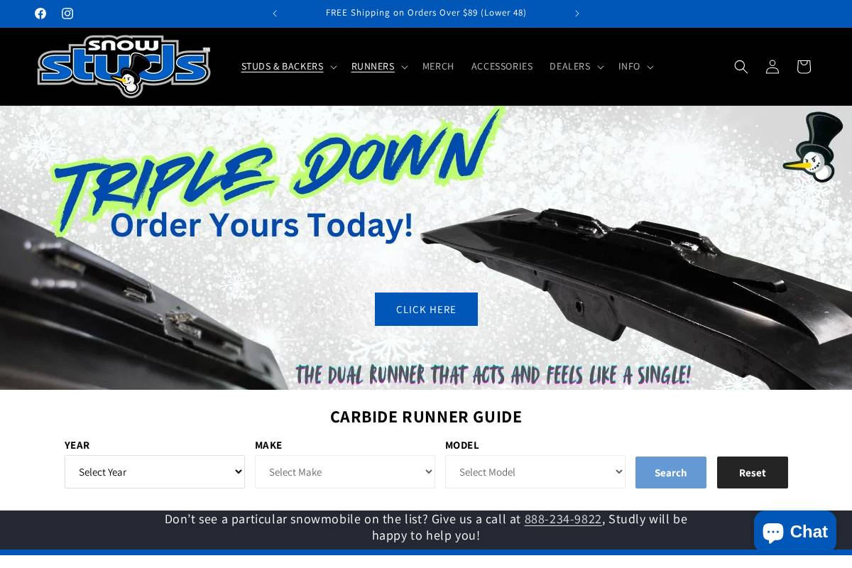 snowstuds.com homepage screenshot