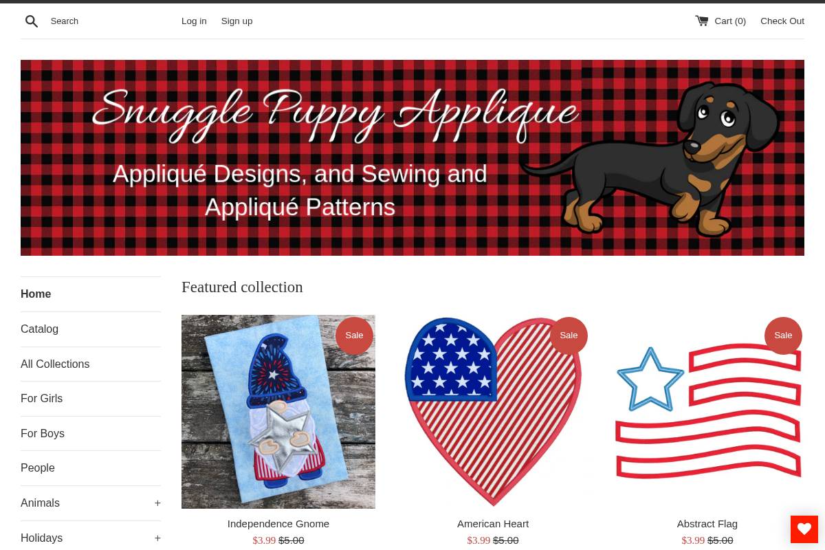 snugglepuppyapplique.com homepage screenshot