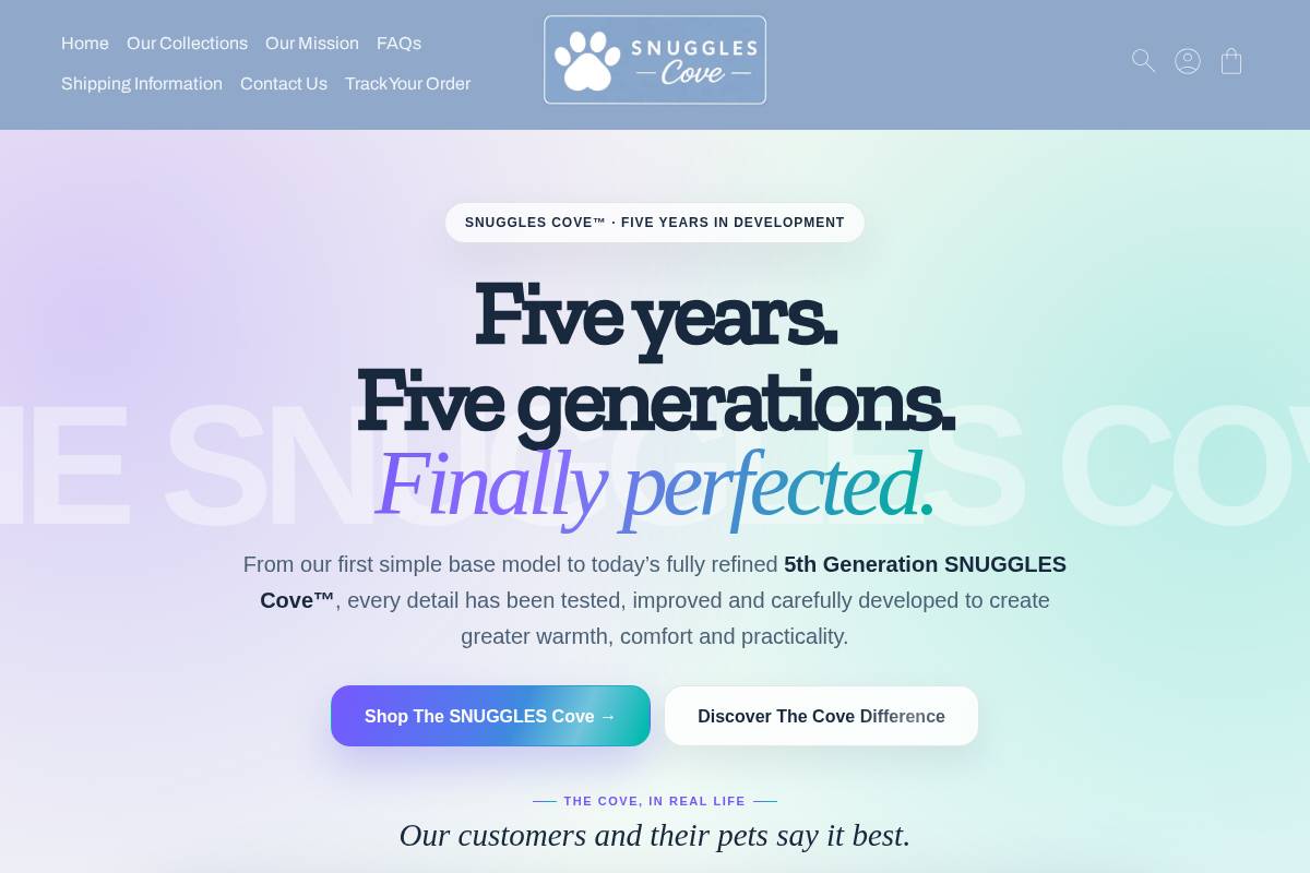 snugglescove.com homepage screenshot