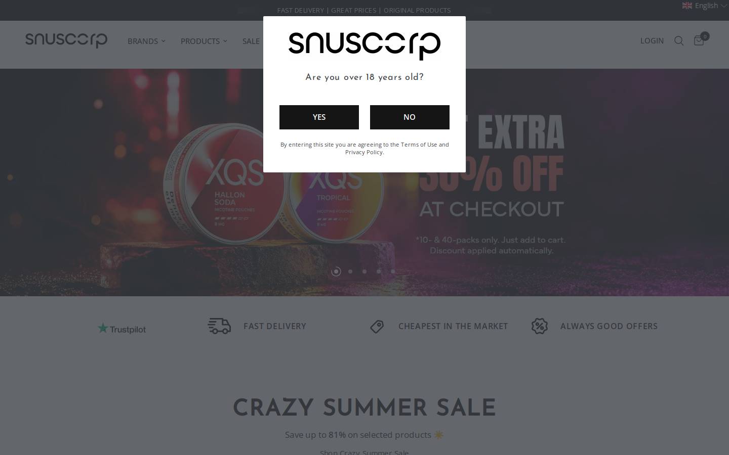 Snuscorp homepage screenshot