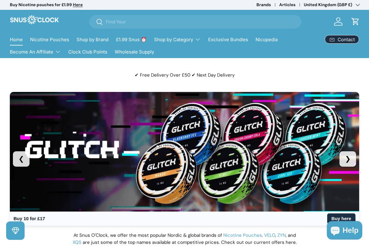 Snus O'Clock homepage screenshot