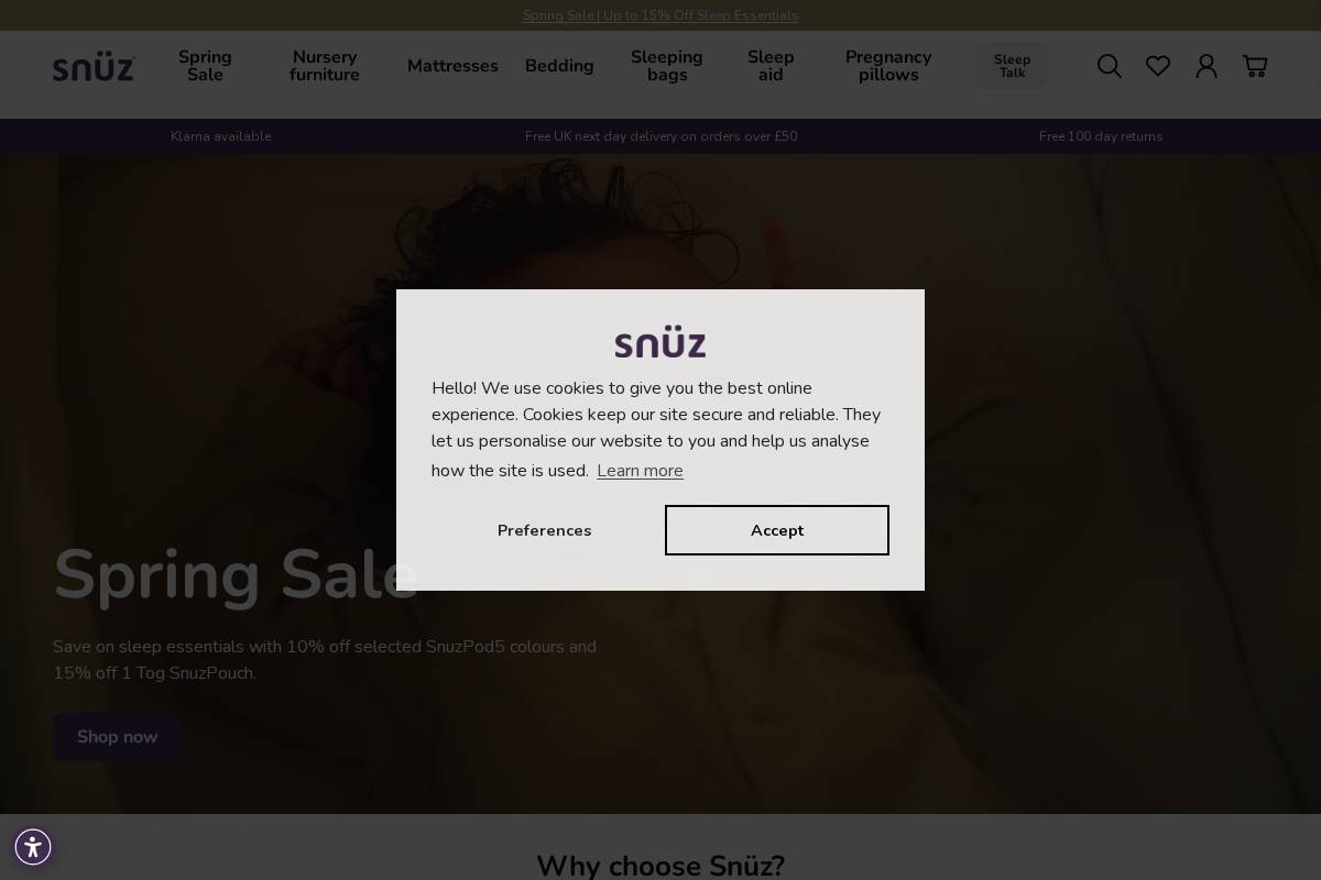 Snüz homepage screenshot