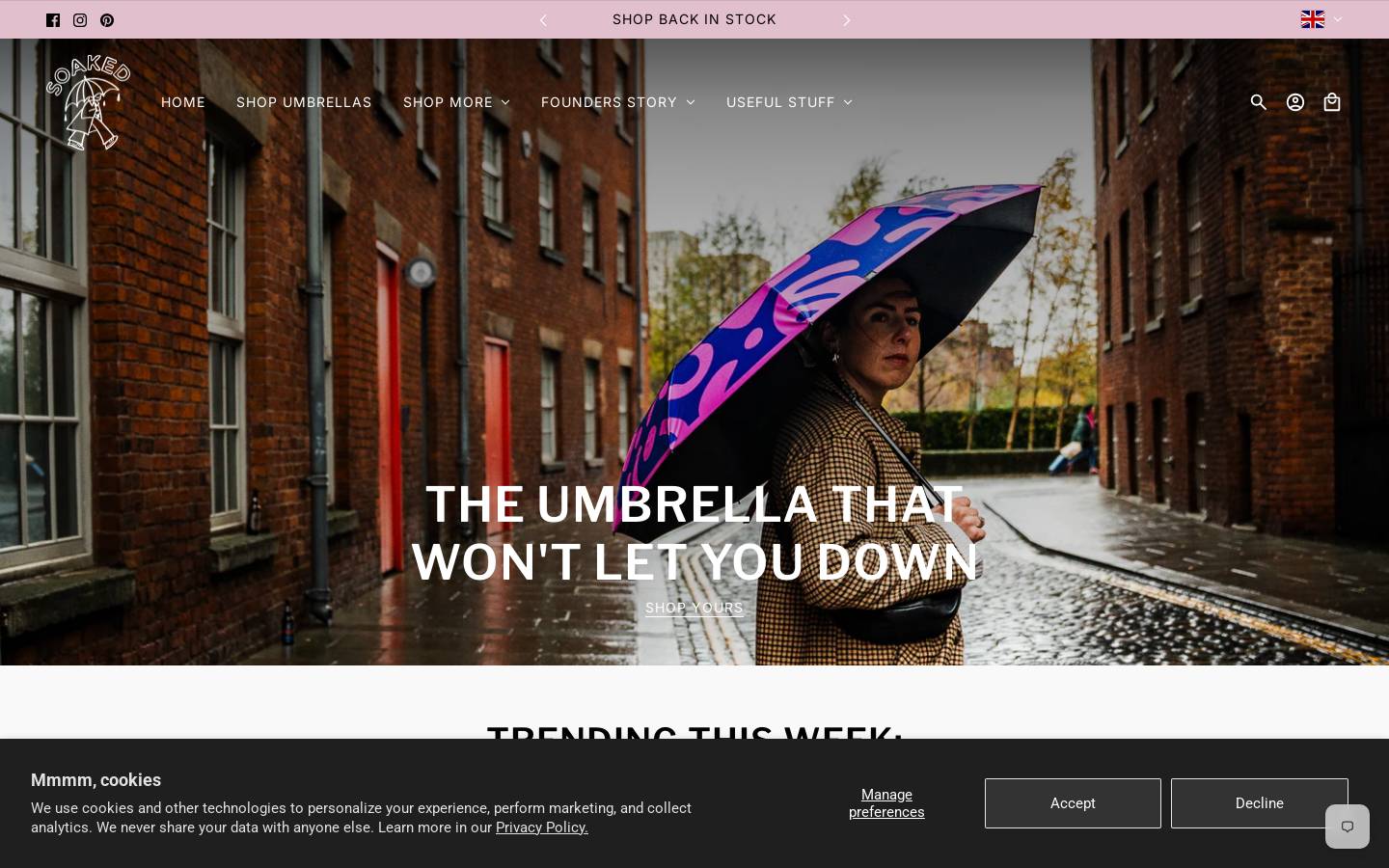 soakedumbrellas.com homepage screenshot