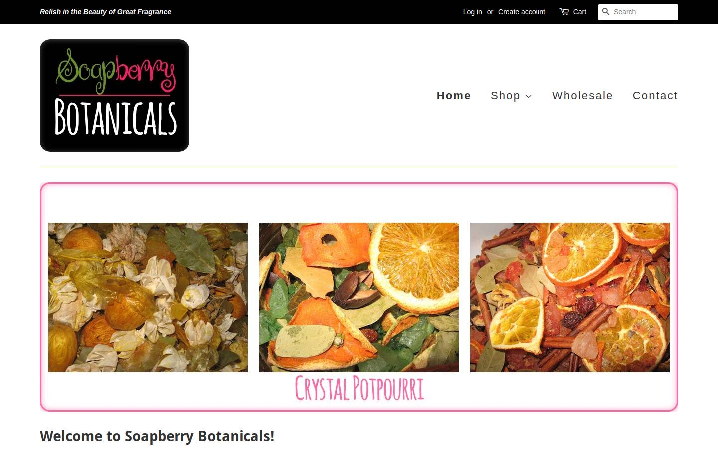 soapberrybotanicals.com homepage screenshot