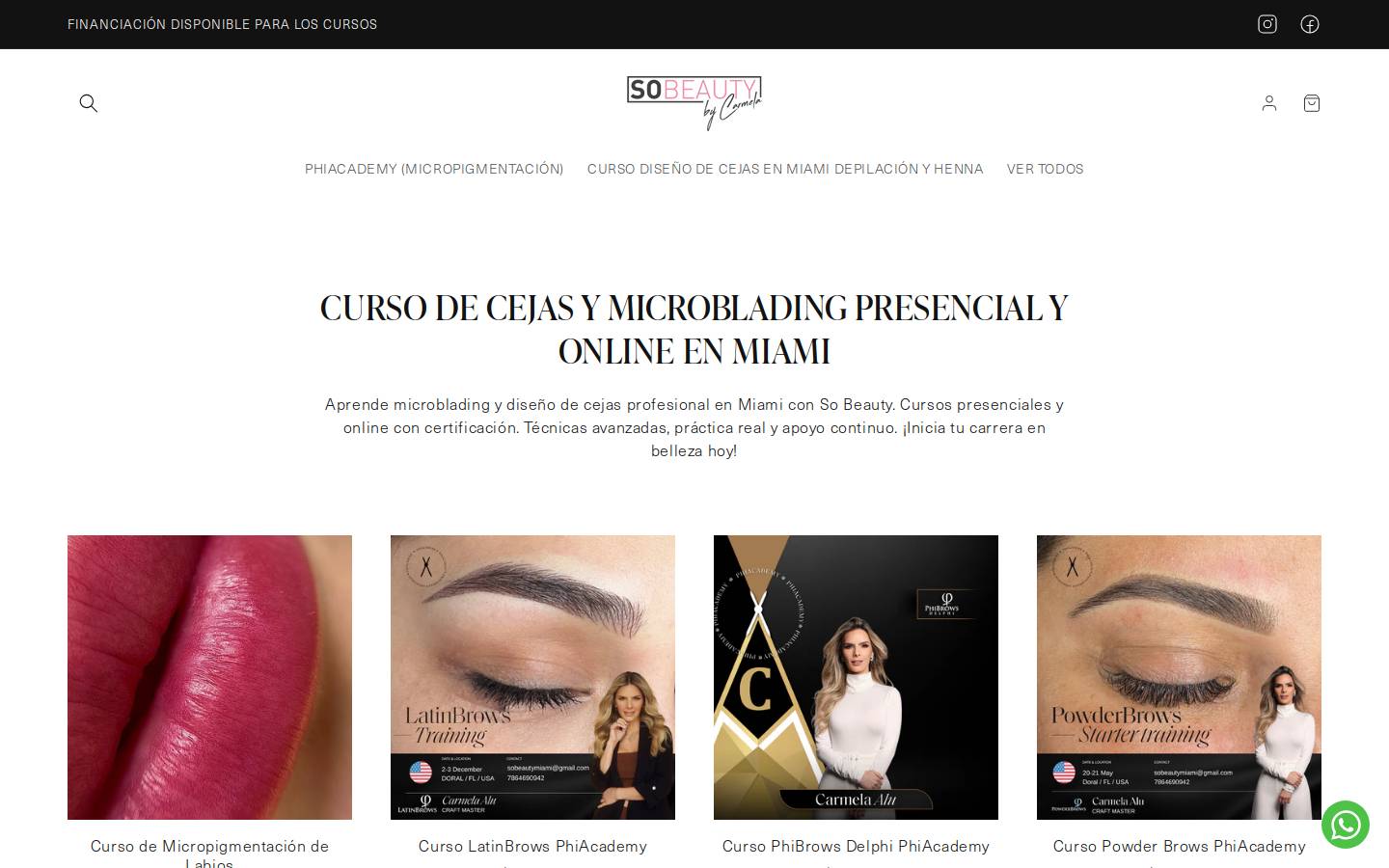 sobeautycourses.com homepage screenshot
