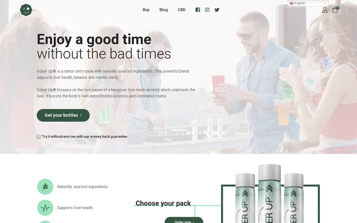 SOBER UP homepage screenshot