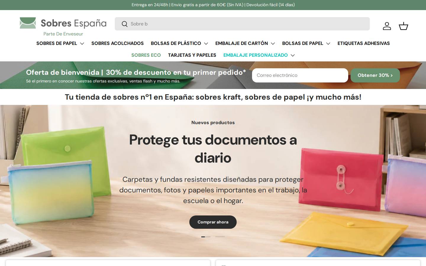 Sobres España homepage screenshot