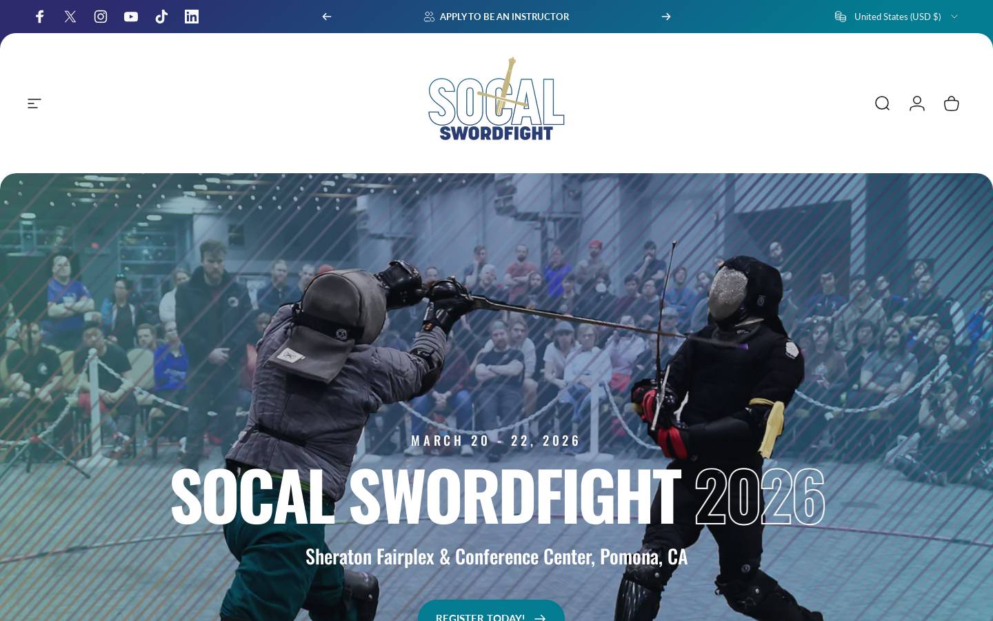 socalswordfight.us homepage screenshot