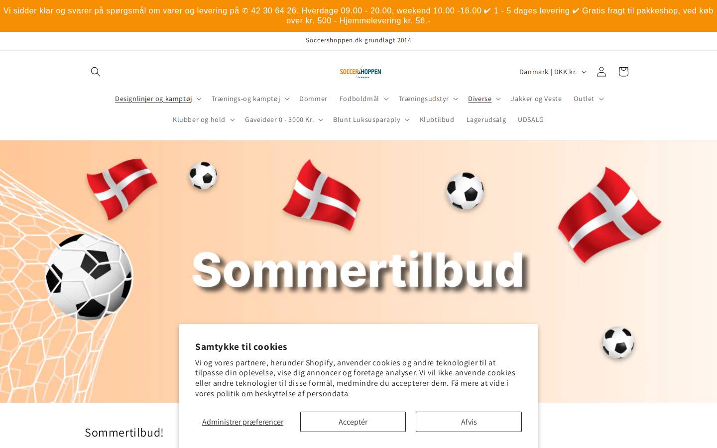 Soccershoppen.dk homepage screenshot
