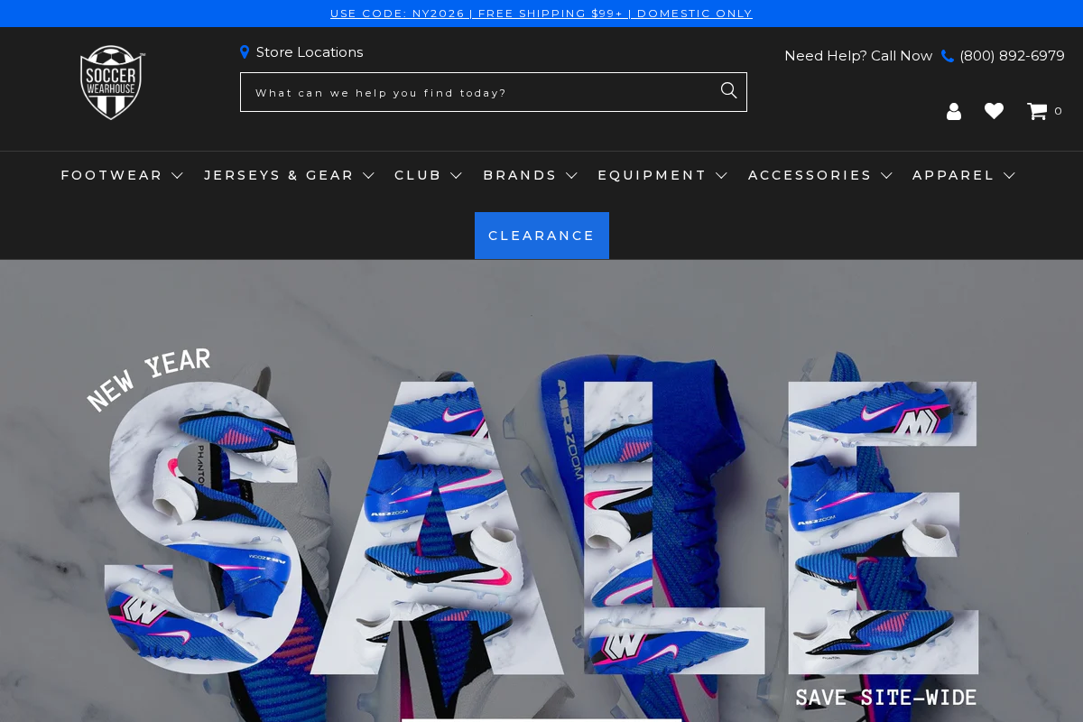 Soccer Wearhouse homepage screenshot