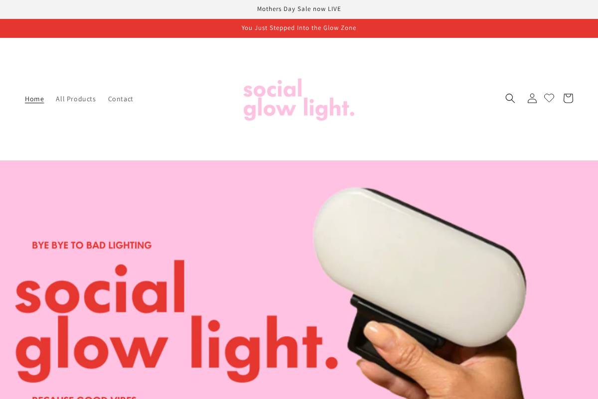 socialglowlight.com homepage screenshot