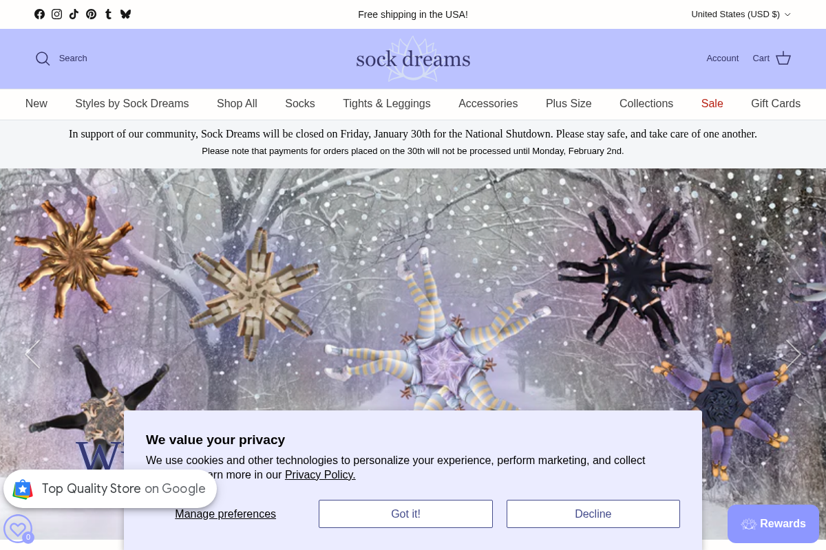 Sock Dreams homepage screenshot
