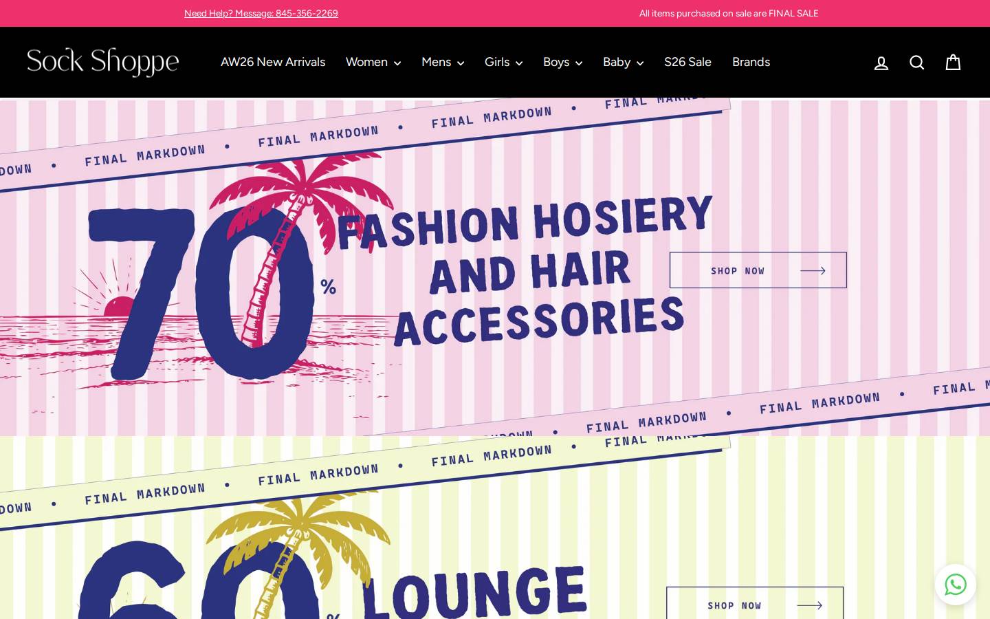 sockshoppeny.com homepage screenshot