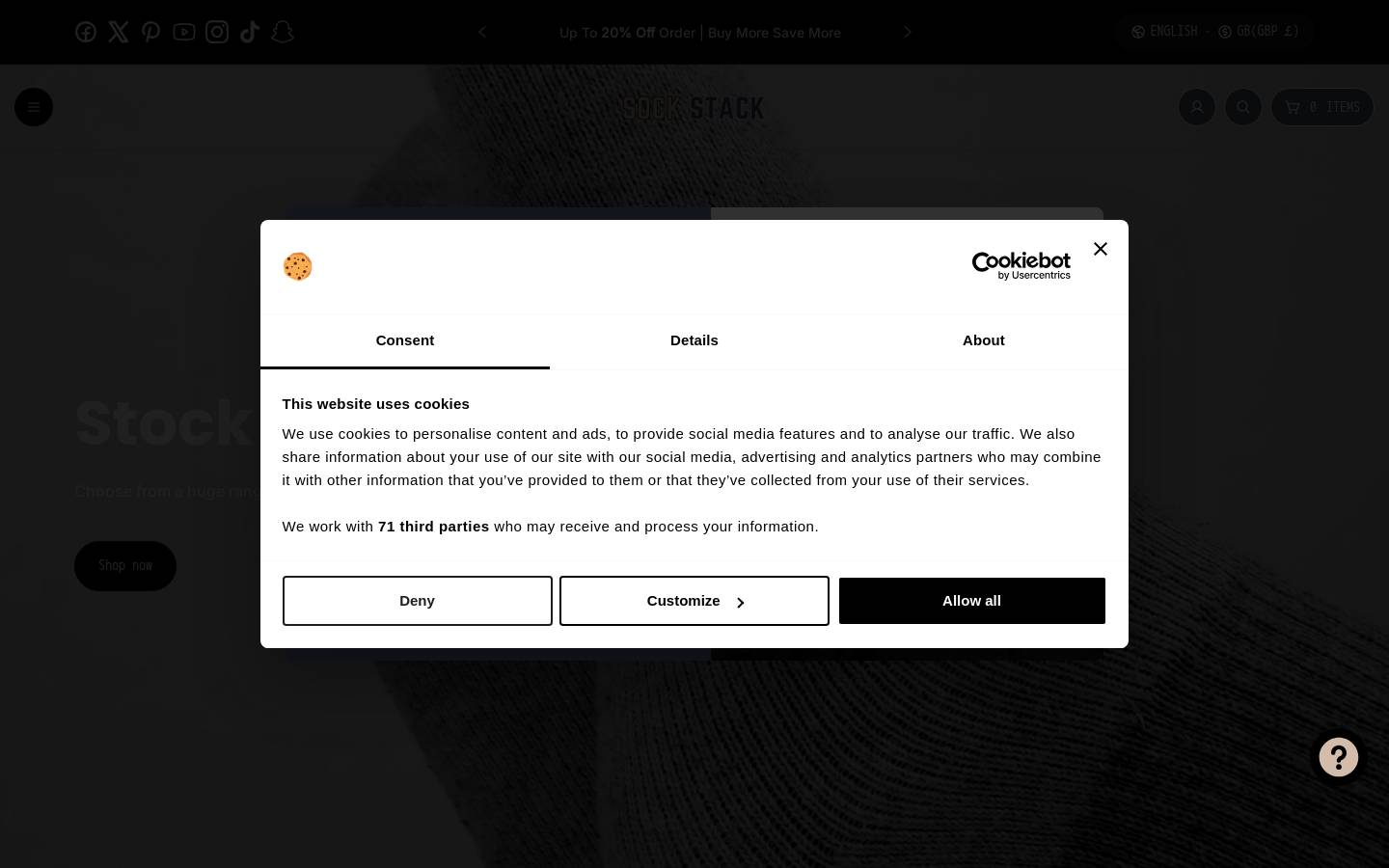 sockstack.co.uk homepage screenshot
