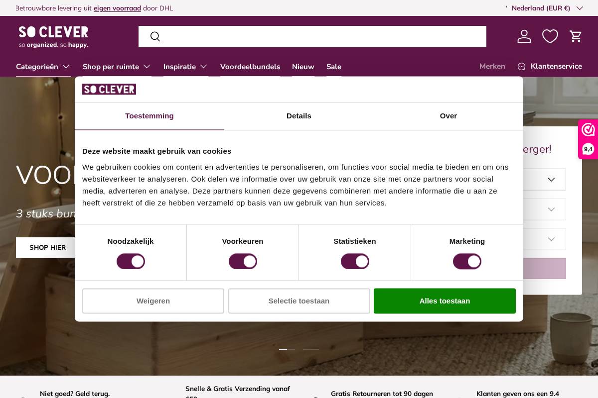So Clever - Dé opbergshop homepage screenshot