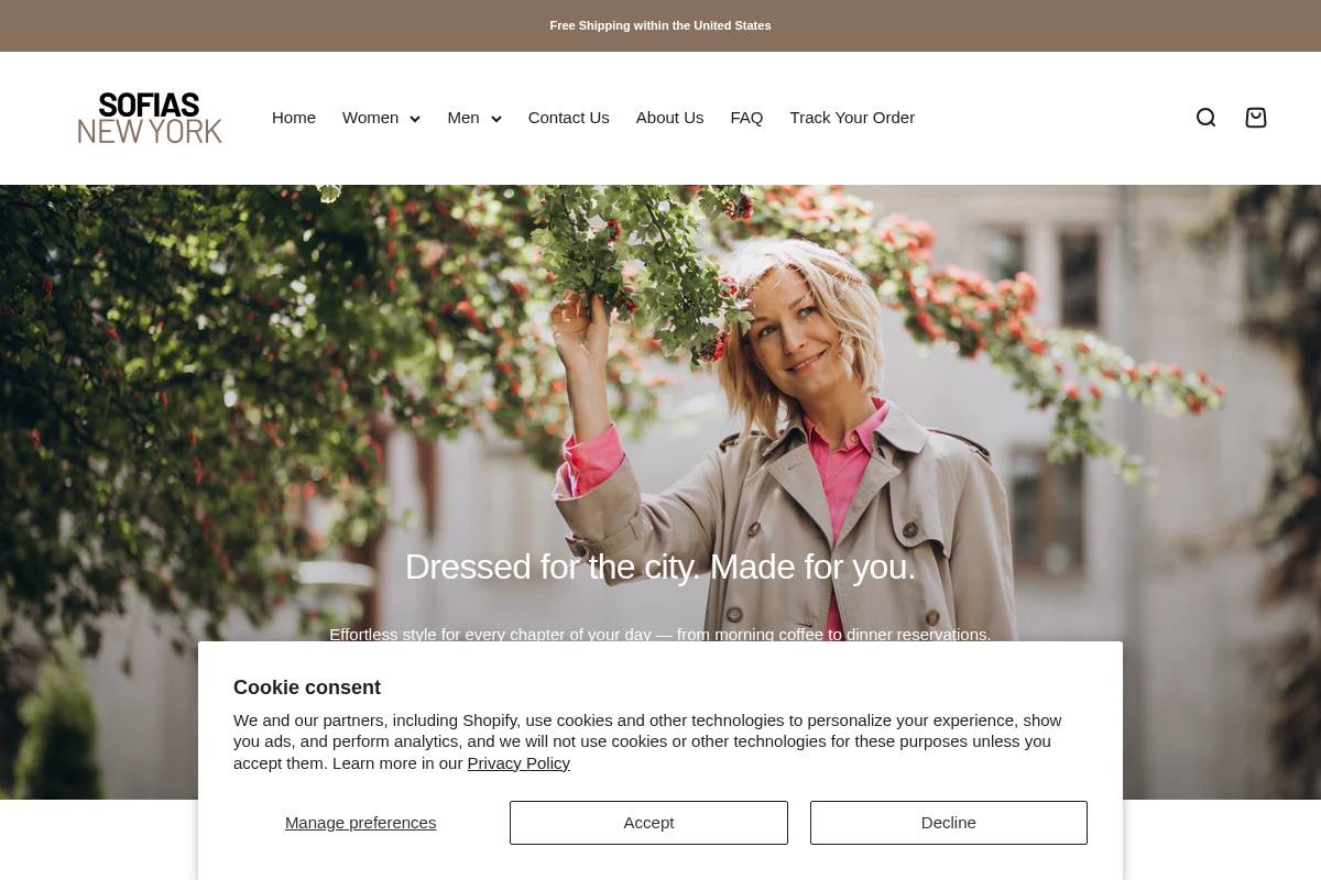 Sofias New York homepage screenshot