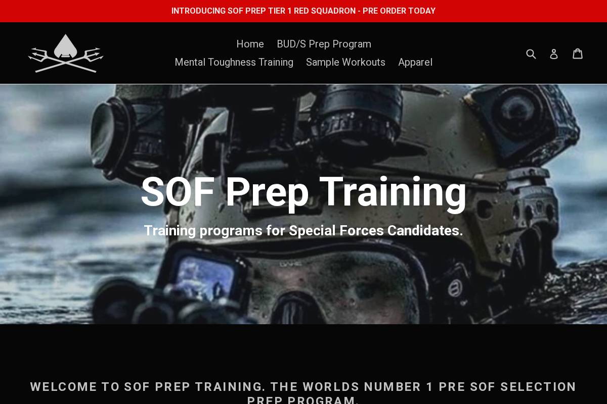 SOF Prep Training homepage screenshot