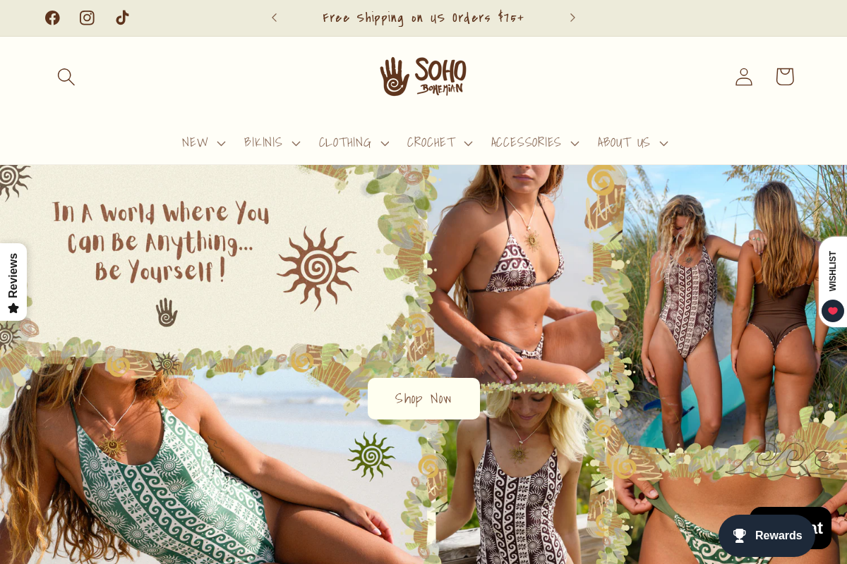 sohobohemianstore.com homepage screenshot