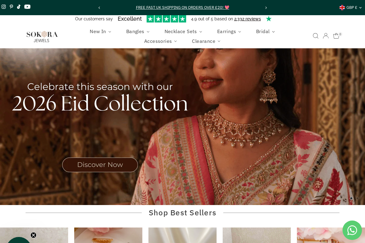 Sokora Jewels homepage screenshot