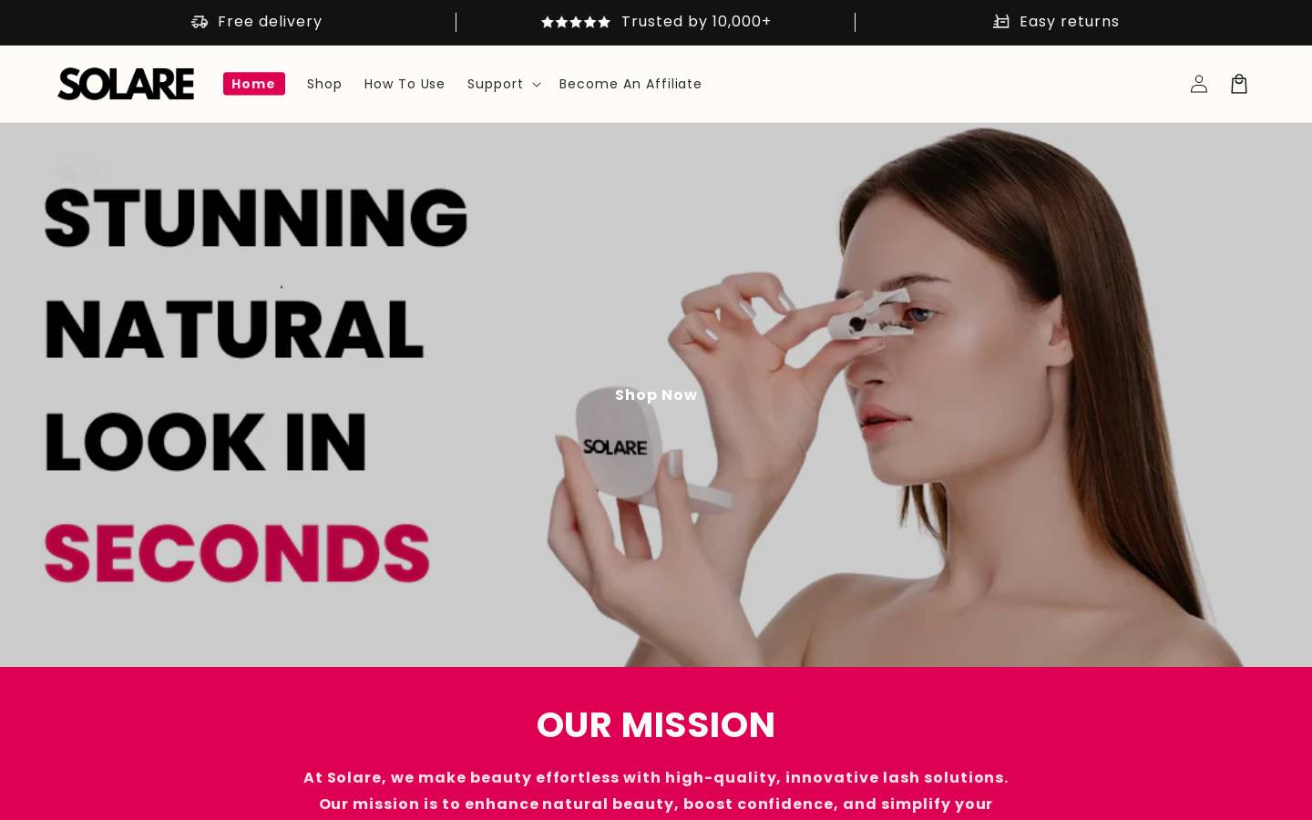 Solarelashes homepage screenshot