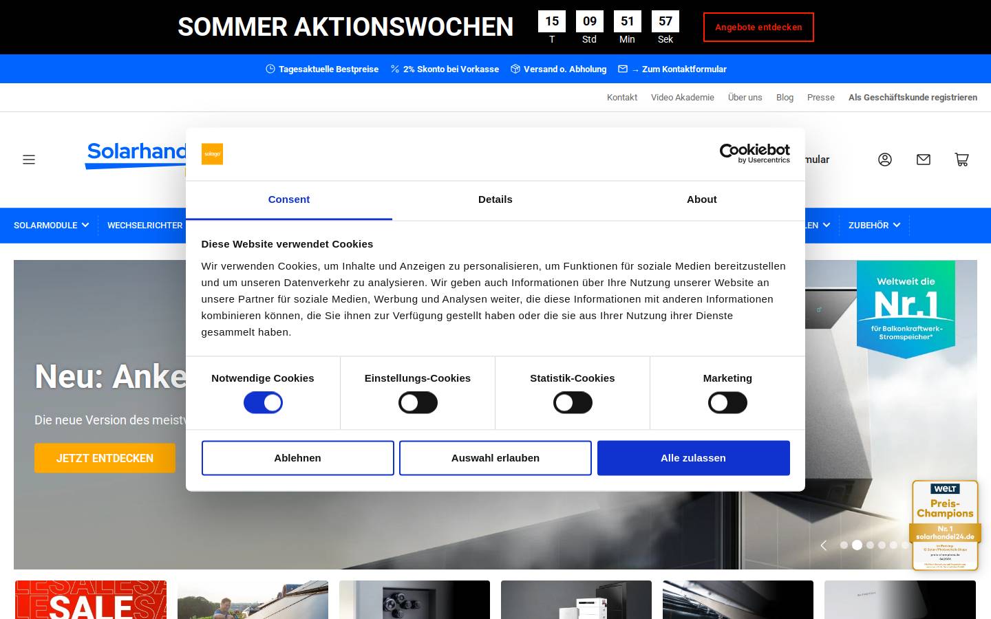 solarhandel24.de homepage screenshot