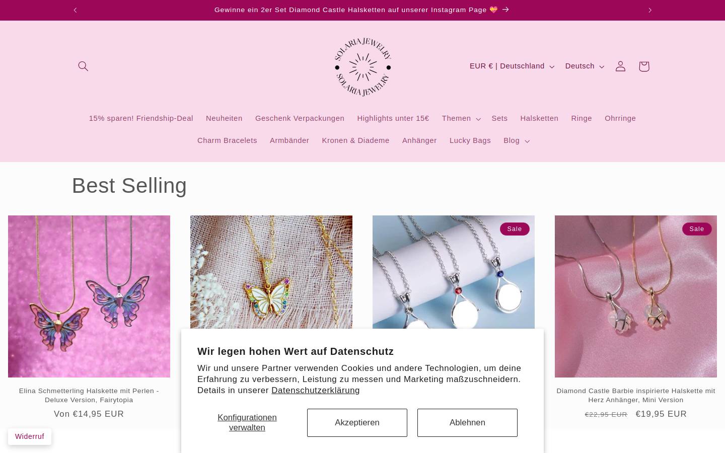 Solariajewelry homepage screenshot