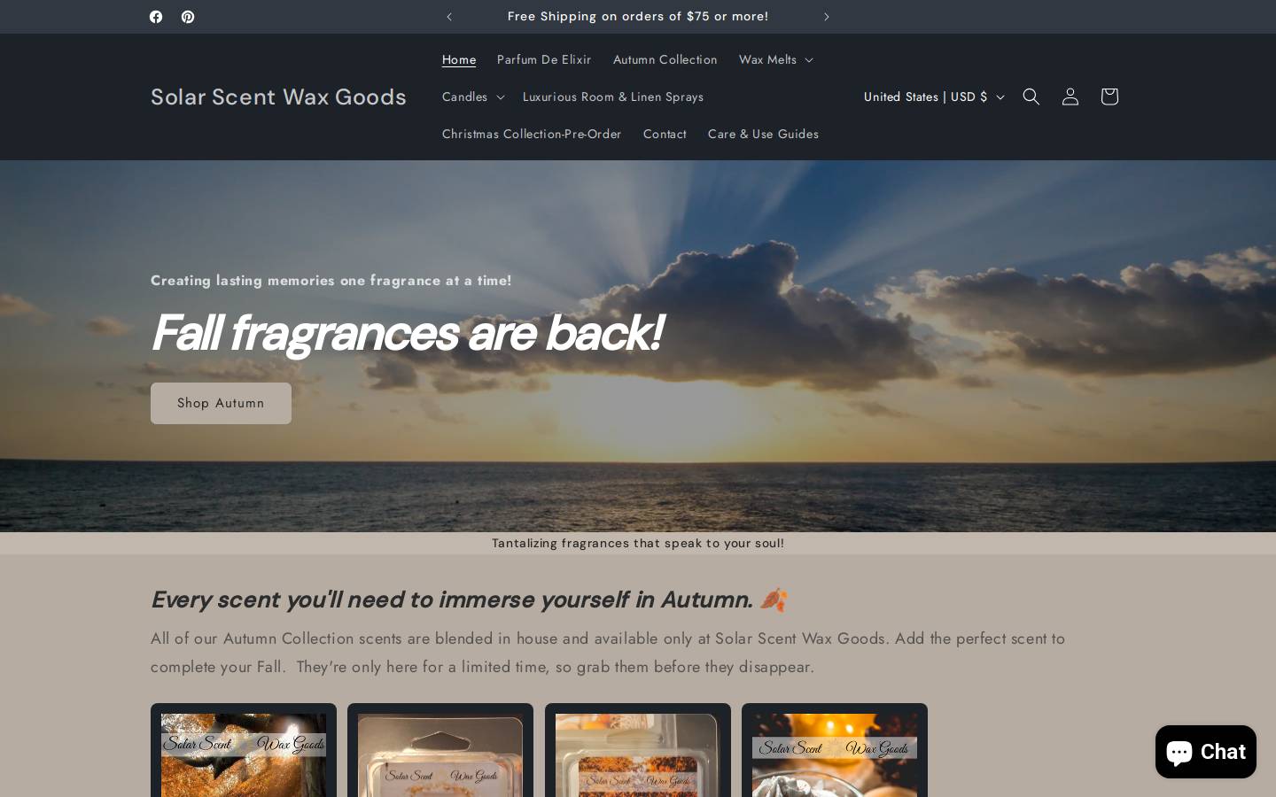 solarscentwaxgoods.com homepage screenshot