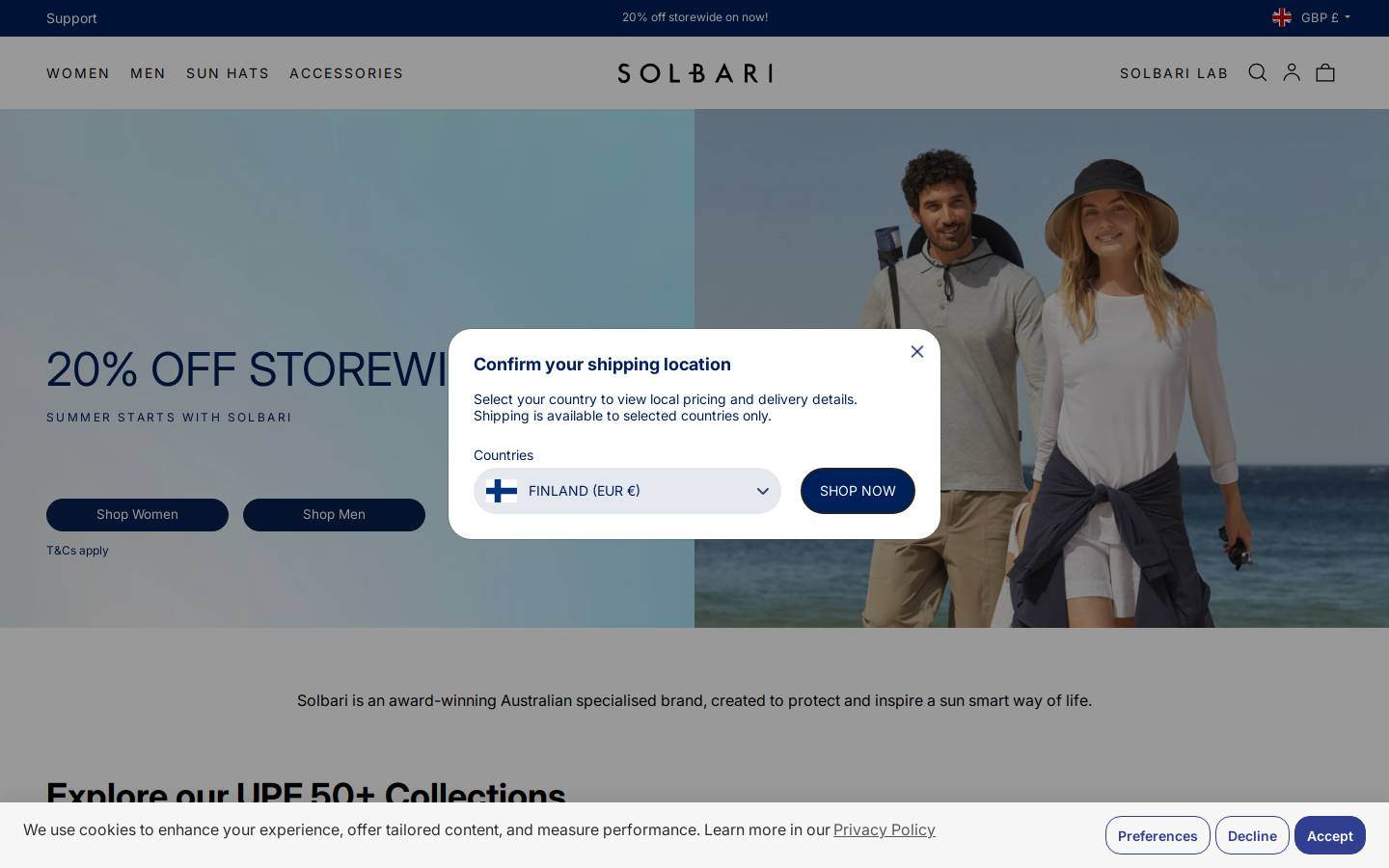 Solbari homepage screenshot