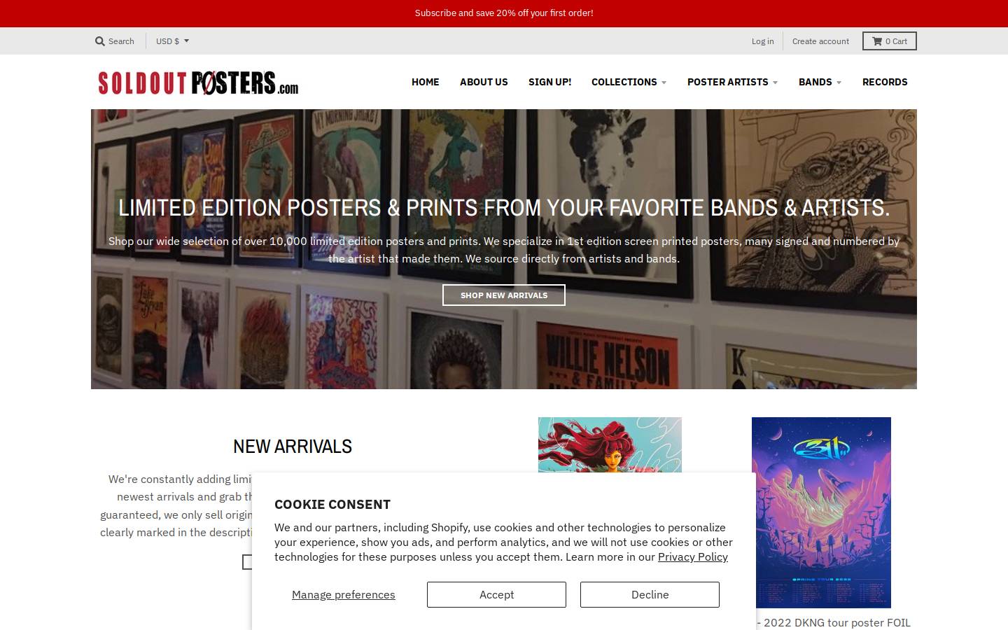 Sold Out Posters homepage screenshot