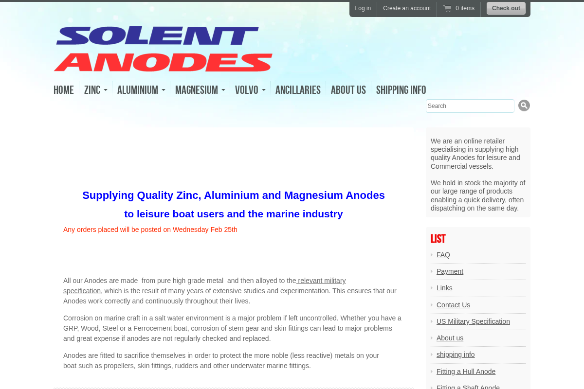 Solent Anodes homepage screenshot