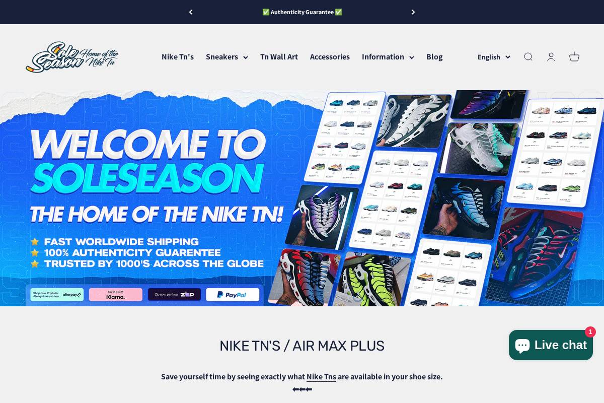 soleseason.au homepage screenshot