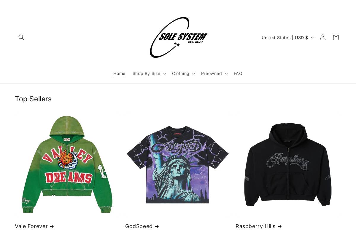 solesystemshop.com homepage screenshot