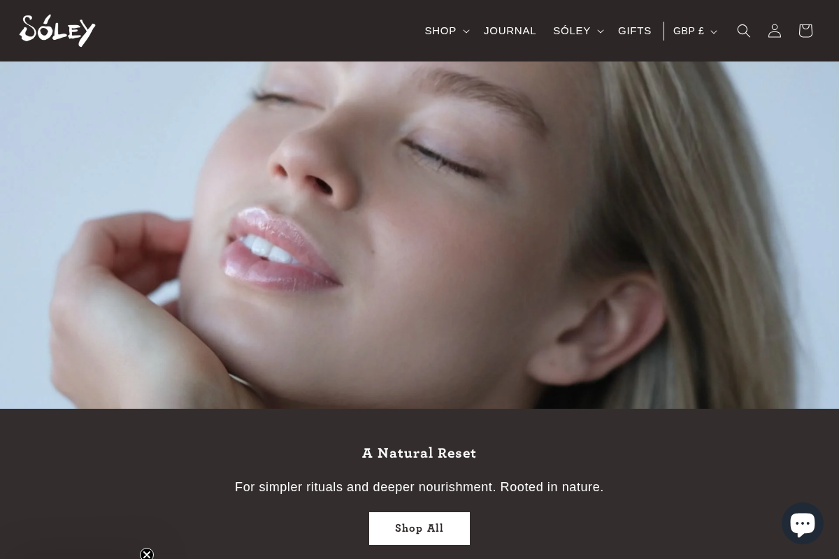 Sóley Organics homepage screenshot