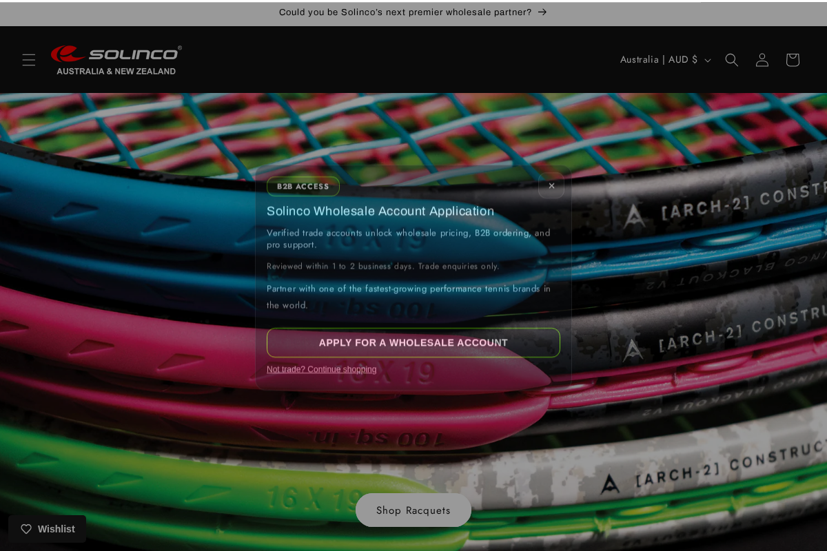 Solinco Sports Australia / New Zealand homepage screenshot