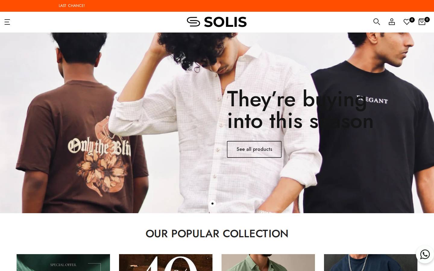 solisapparel.com homepage screenshot