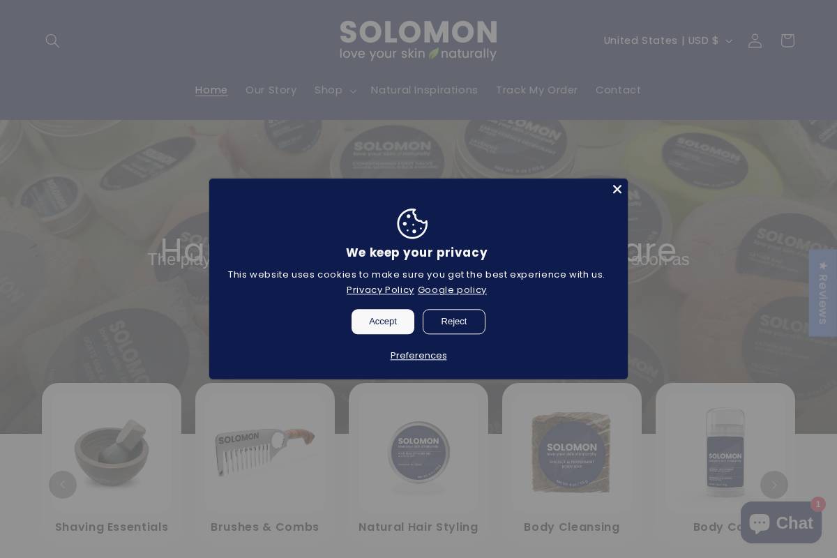 solomonskincare.com homepage screenshot