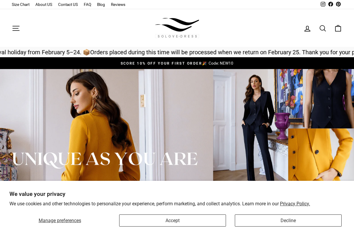 solovedress homepage screenshot