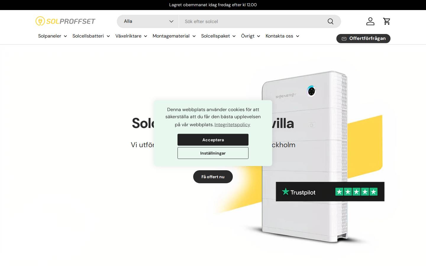 Solproffset i Skandinavien AB homepage screenshot