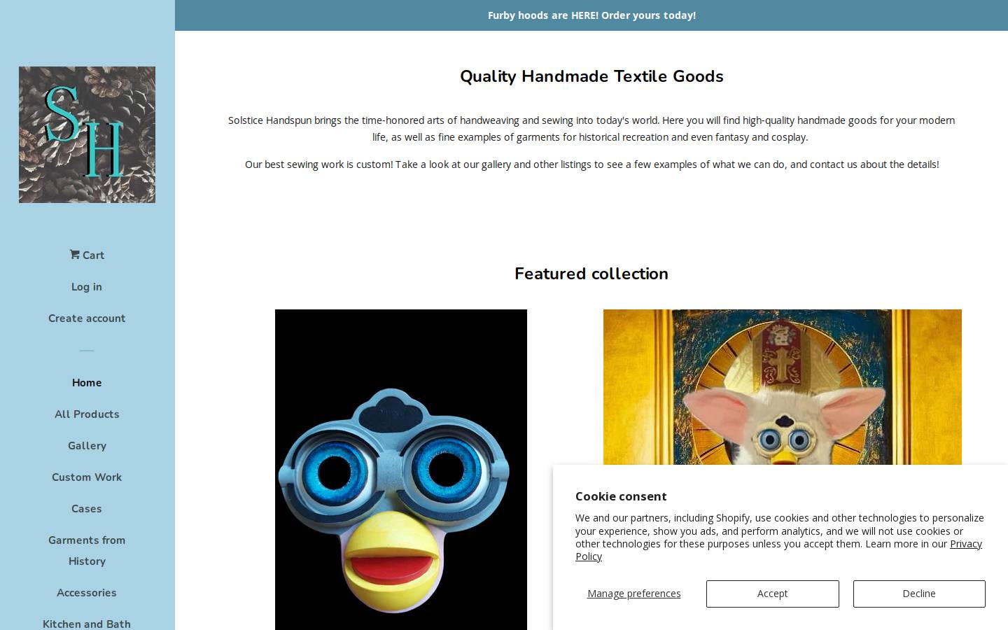 solsticehandspun.com homepage screenshot