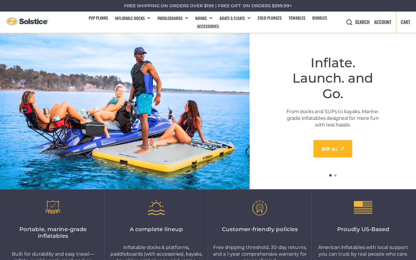 solsticewatersports.com homepage screenshot